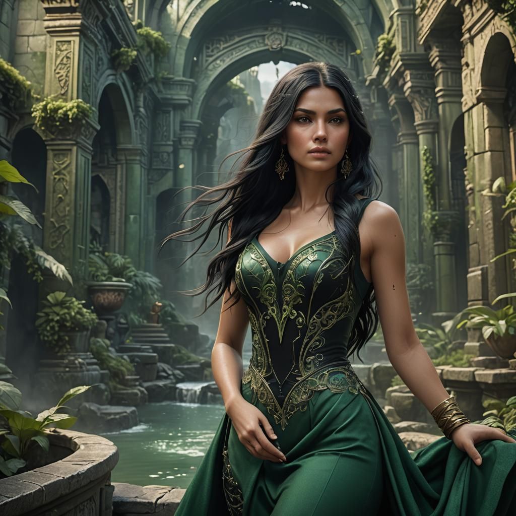 Model in Green Dress: Fantasy Concept Art