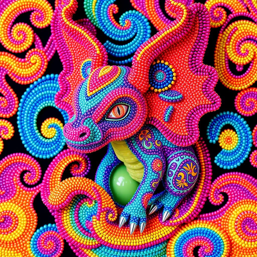 Mystical Creature Beaded Sculpture in Lisa Frank Style