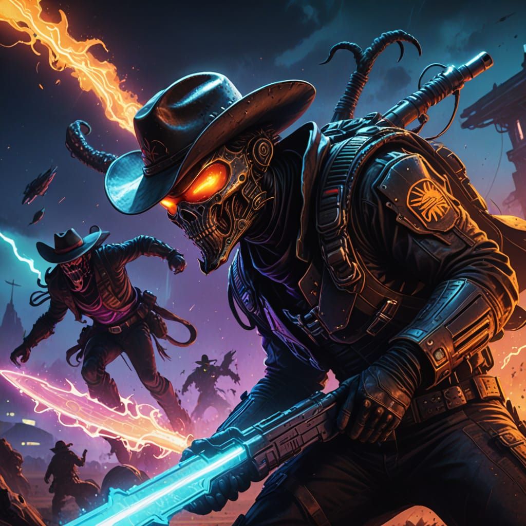 Alien Slayer Cowboy Concept Art in Comic Style