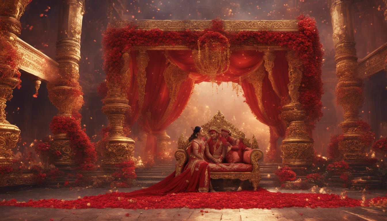 Vivid Red and Gold Indian Wedding Art