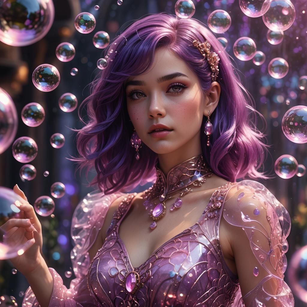 Woman in Glass Dress with Purple Hair