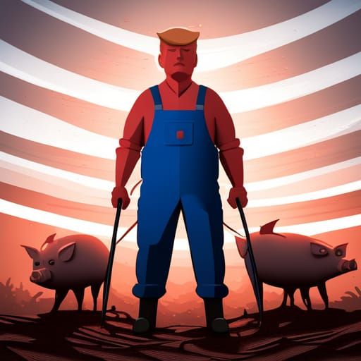 Donald Trump as Pig Farmer in 3D Render