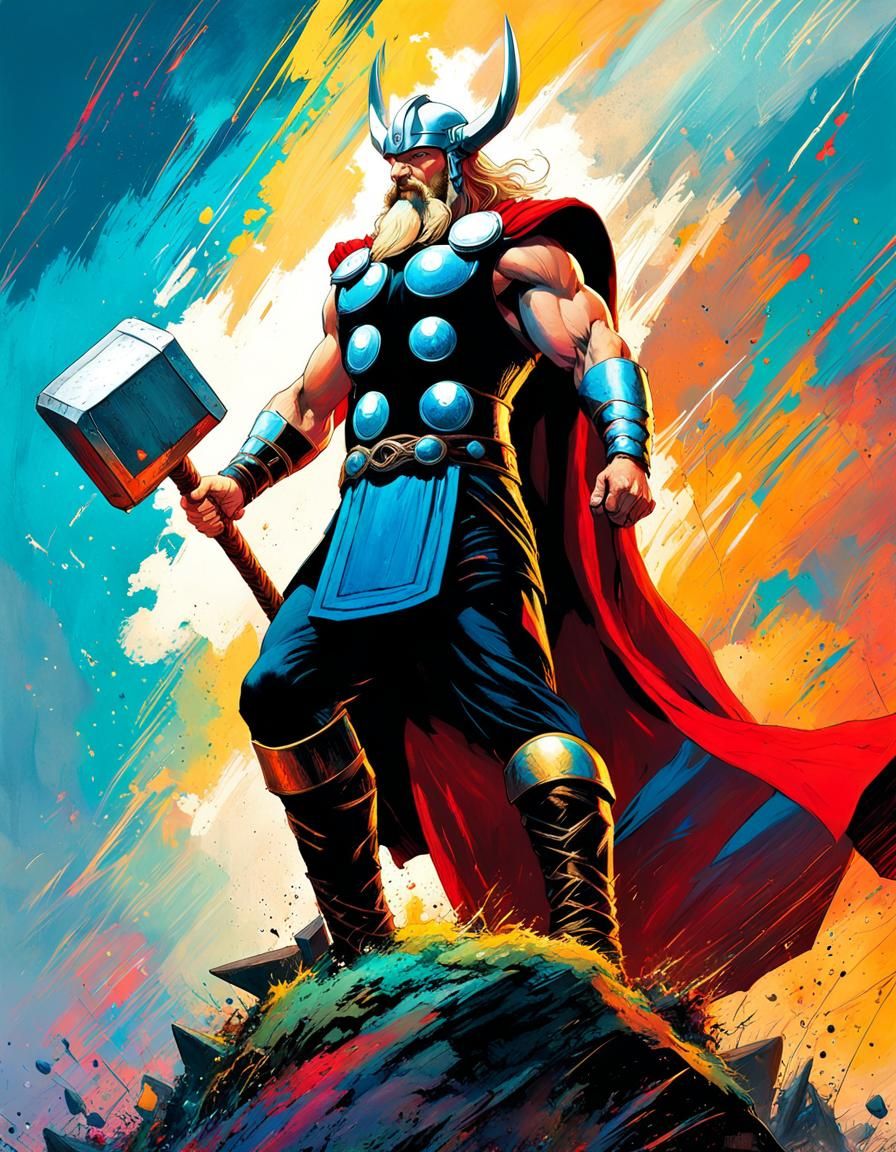 professional, high-quality, full body sketch of Thor , Norse God of Thunder, Norse Mythology, classic comic illustration...