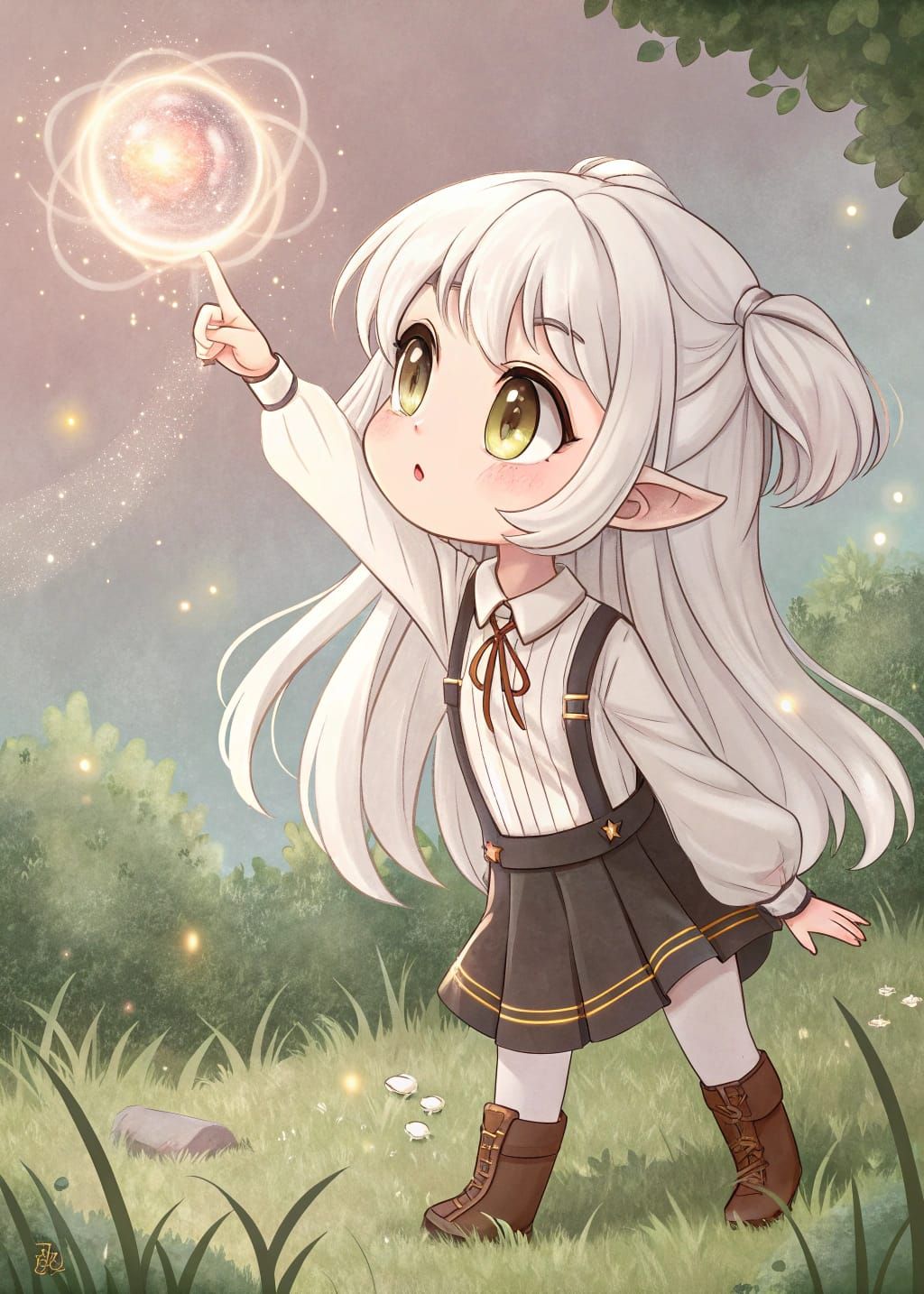 Anime Elf Girl Conjuring Magic Energy