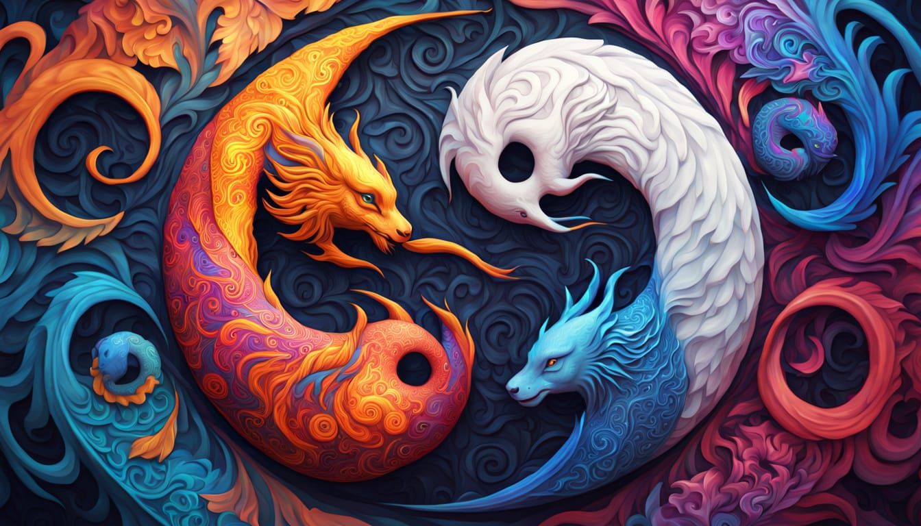 Yin Yang Fantasy Creature in Detailed Digital Painting