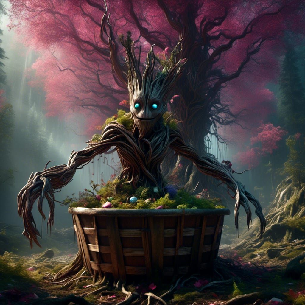 Sinister Groot in Apocalyptic Dark Fantasy Style