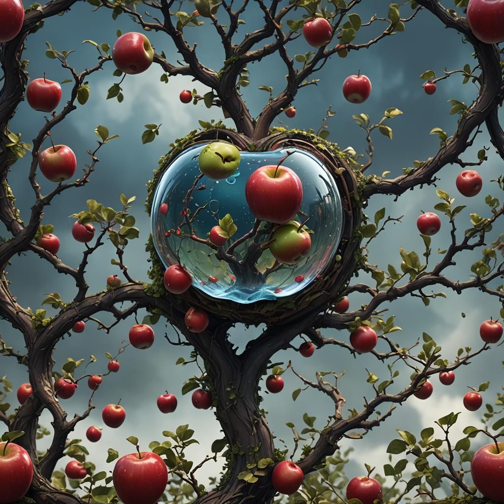 Translucent Apple: Detailed Matte Painting in Deep Color