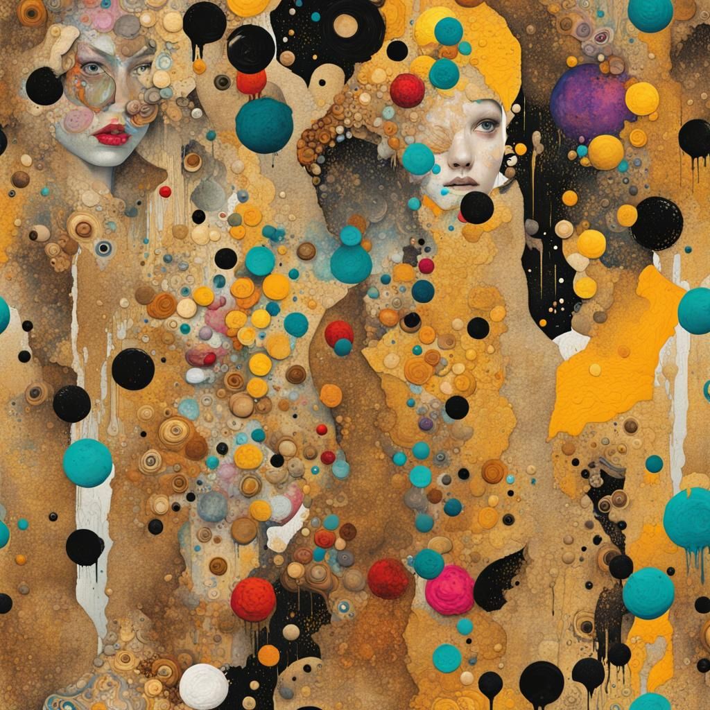 Klimt-Inspired Collage with Graffiti Art Texture