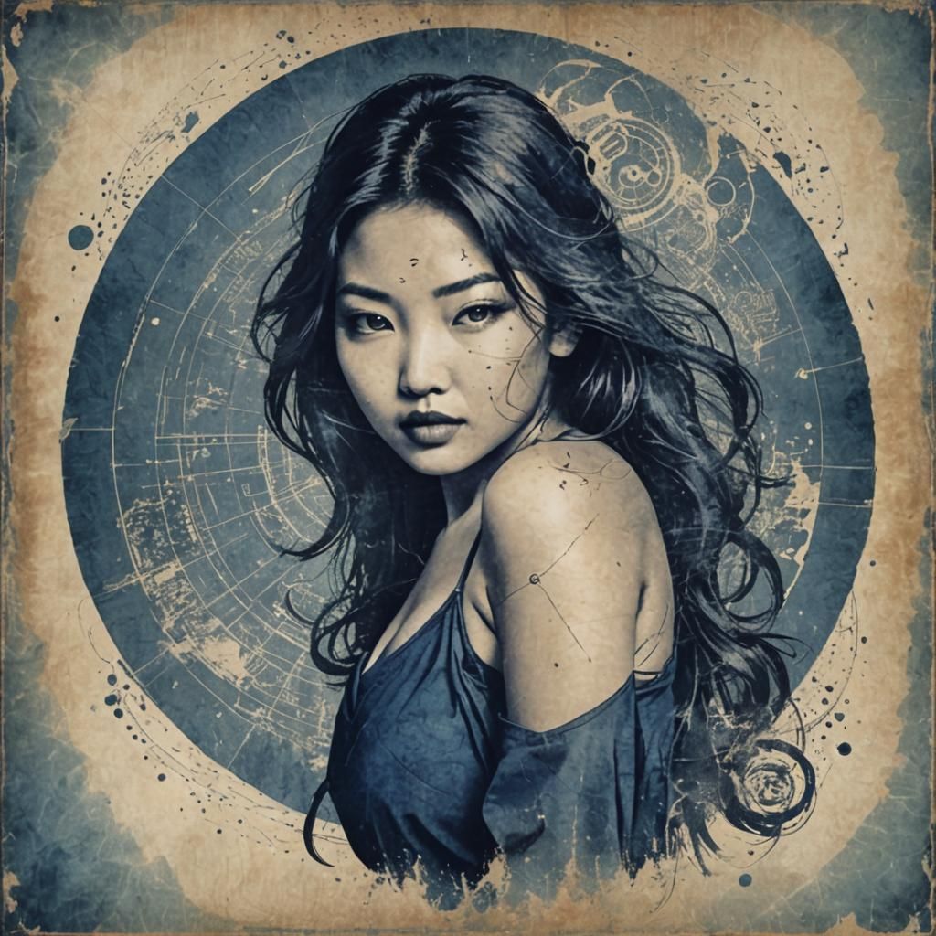 Curvy Asian Model Poster in Grunge Style