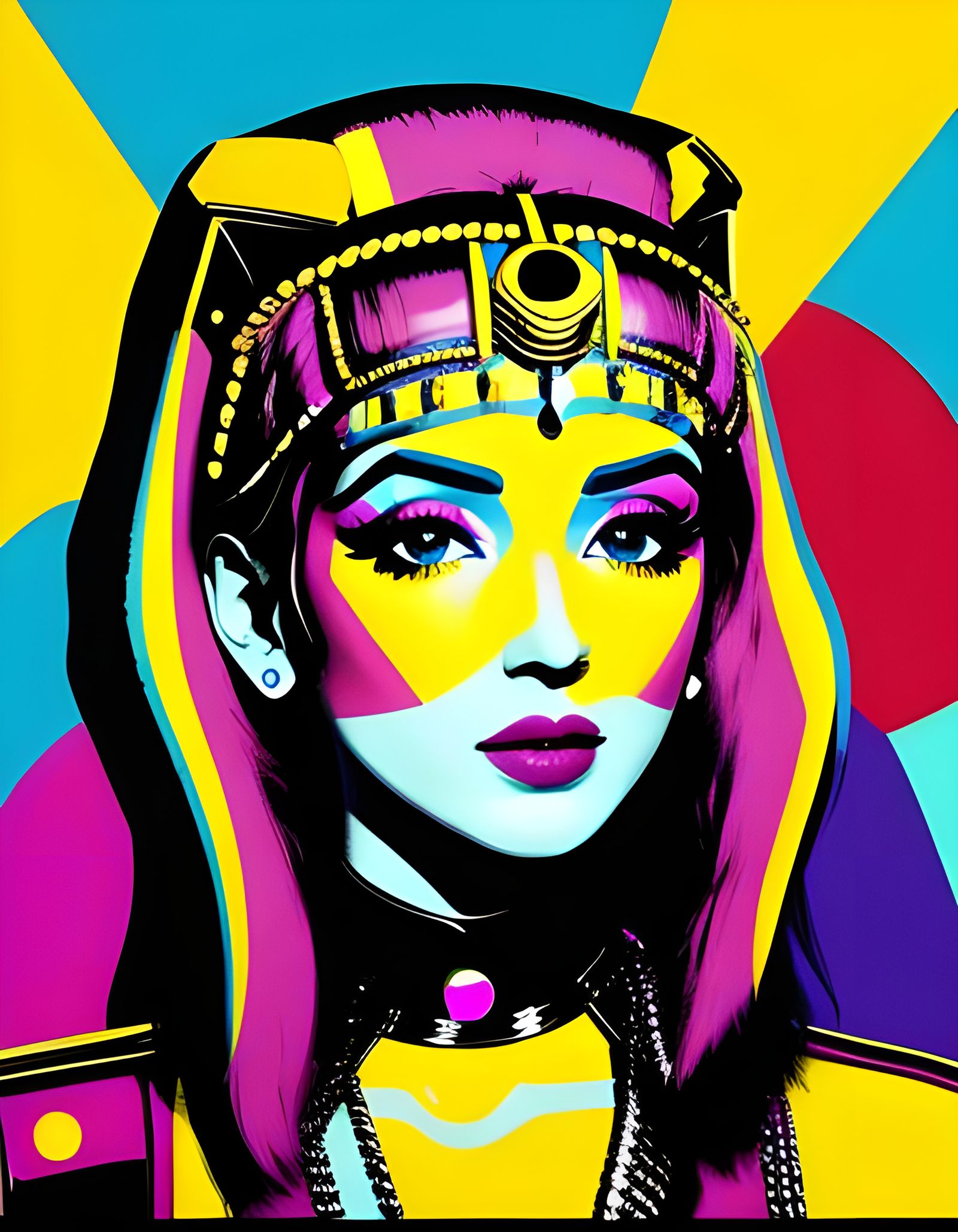Vibrant Pop Art Portrait of Ancient Egyptian Iconography