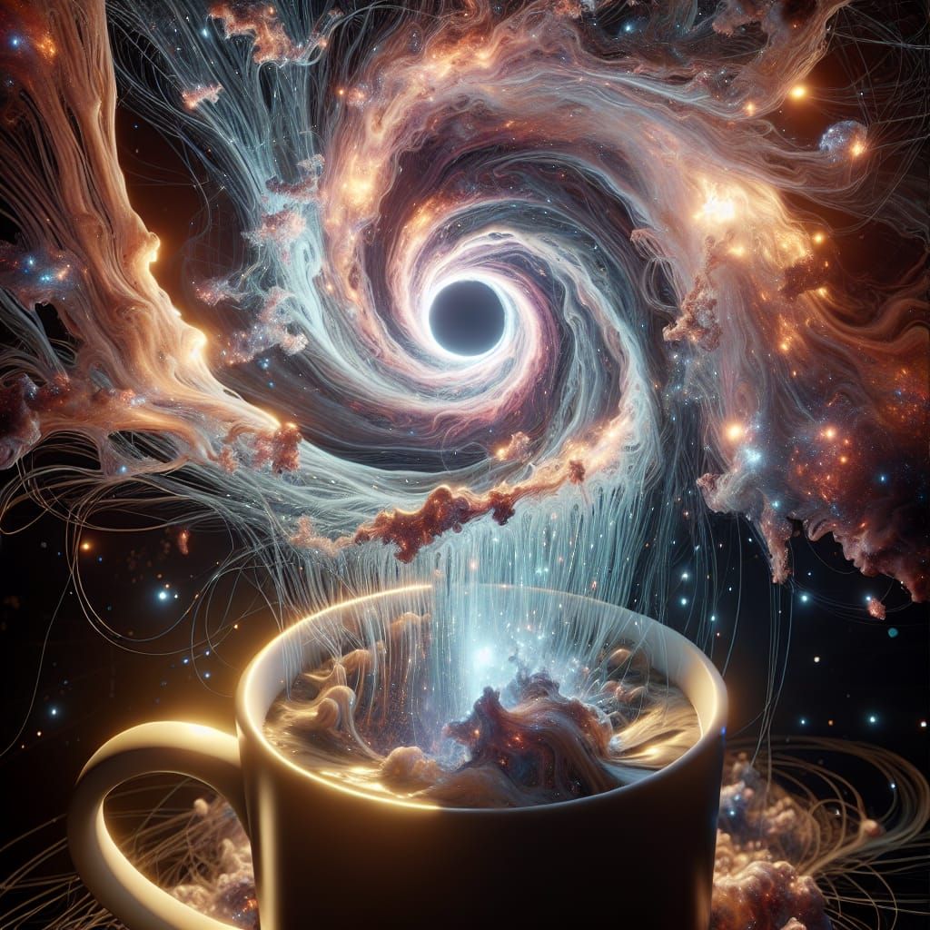 Cosmic Vortex in a Coffee Cup: Sci-Fi Spacecore Scene