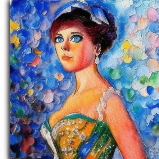 Beautiful Girl in Blue Gown, Paris Watercolor