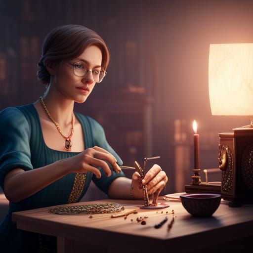 Woman Creating Jewelry: Fantasy Concept Art
