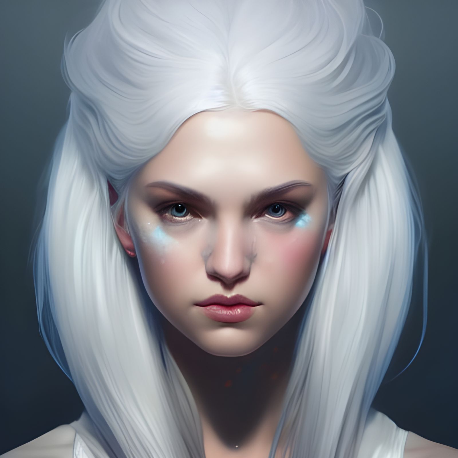 Hyperdetailed Portrait of Girl with White Hair