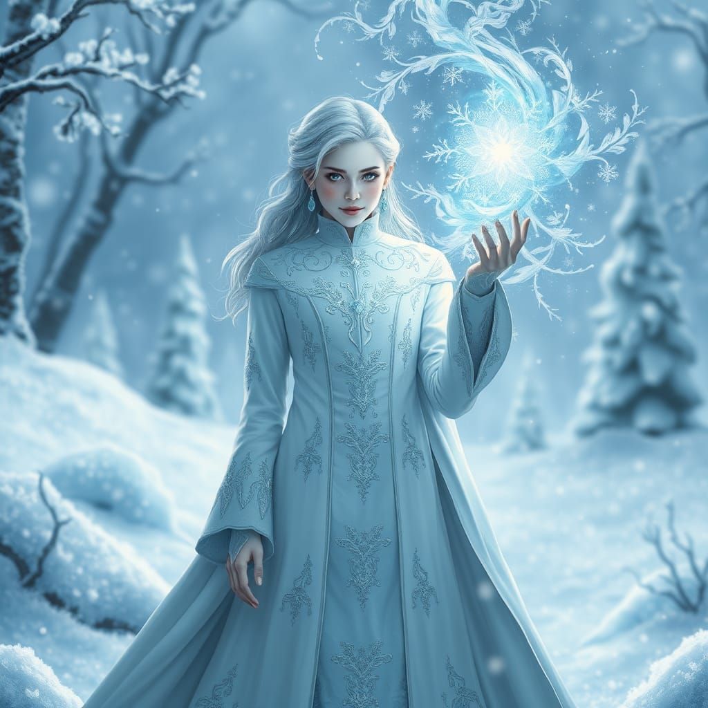 Winter Queen Summons Jack Frost: A Faerie Art Image