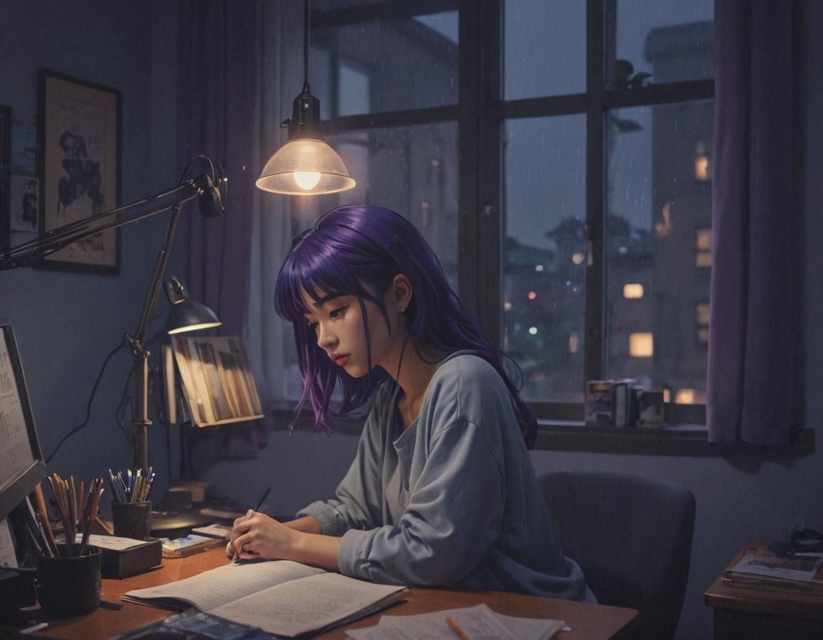 Lofi Girl Studying in Anime Manga Style