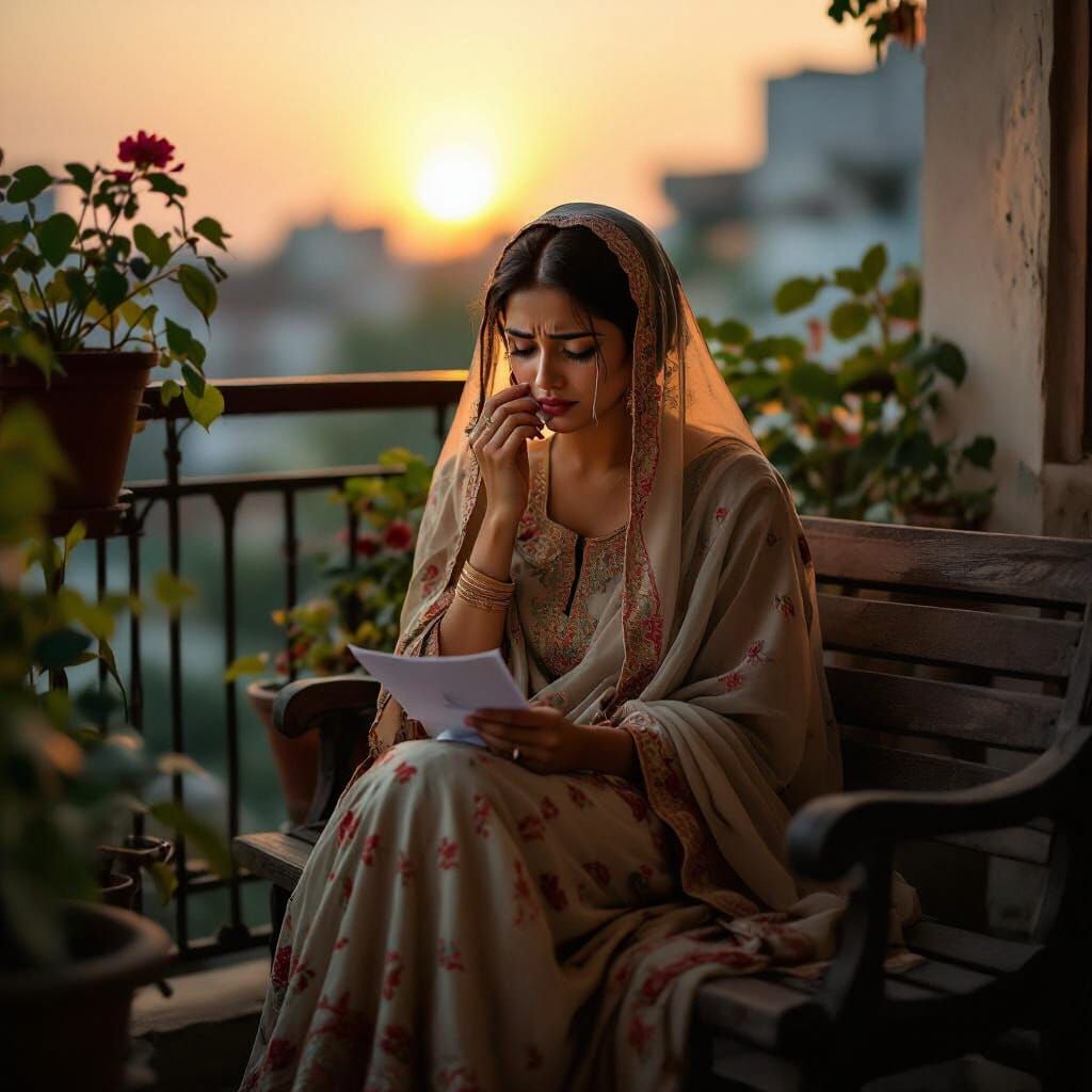 Sorrowful Bengali Woman at Sunset: A Photorealistic Portrait