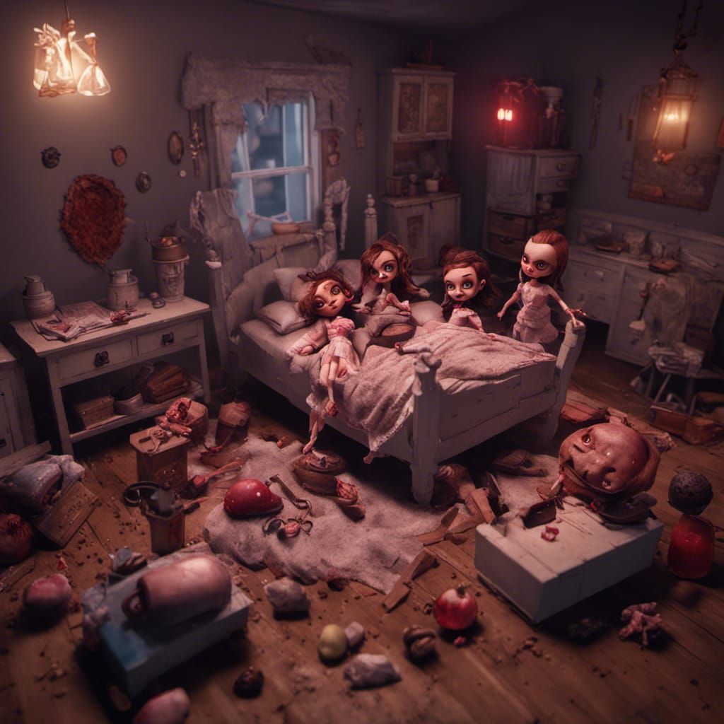 Horror Bratz Dolls Murder Scene in 3D Style