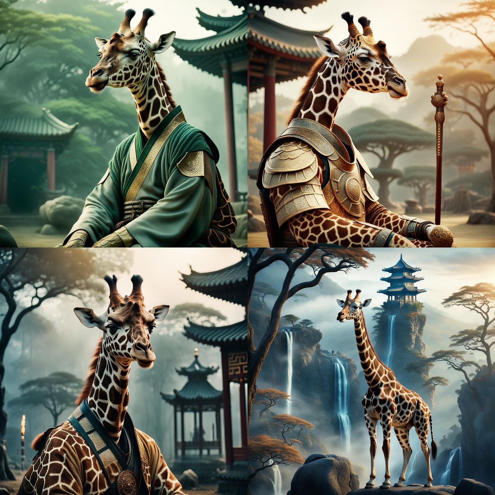 Epic Chinese Warrior Giraffe in Cinematic Zen