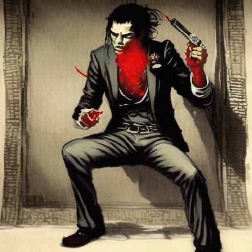 Yakuza Horror Portrait with Red Eyes, Smoking