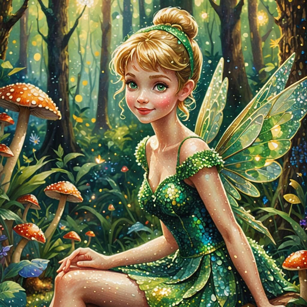 Tinker Bell Portrait in Pointillism Style