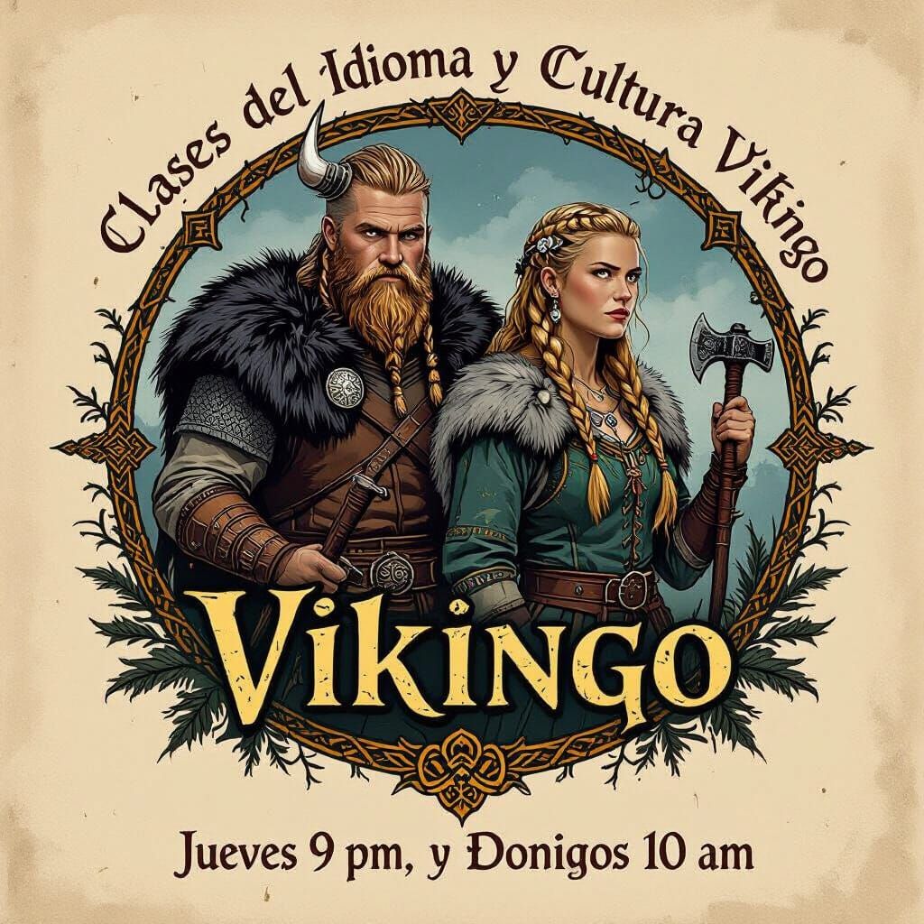 Vintage Viking Banner Announcing Language and Culture Classe...