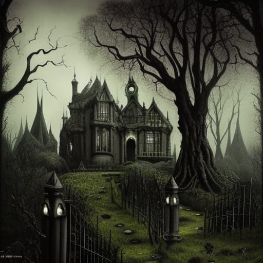 Gothic Victorian Castle with Black Roses