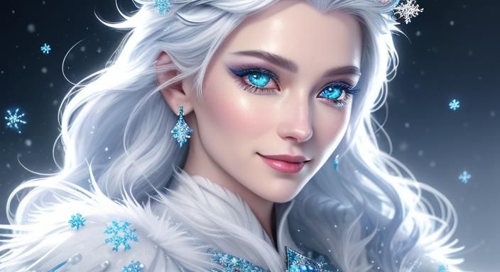 Snow Queen Portrait with Icy Crown in Rafael Santi Style