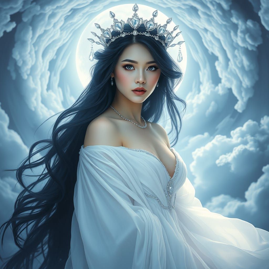 Ethereal Moon Goddess in Dreamy, Luminous Colors