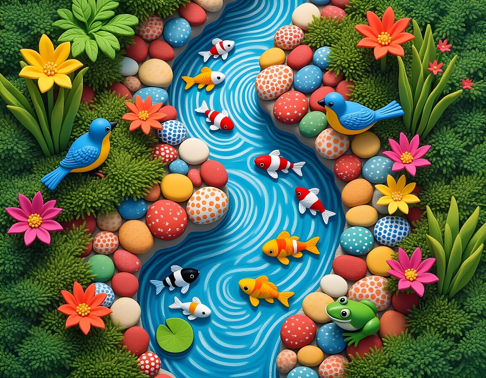 Colorful Clay Riverscape in Impressionistic Style