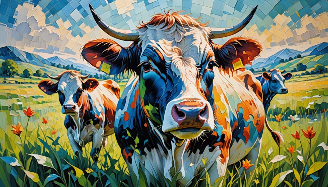 Translucent Leaf Cow in Expressionist Oil Painting
