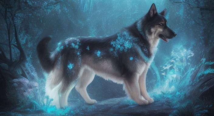 Bioluminescent Crystal German Shepherd Underwater Fantasy