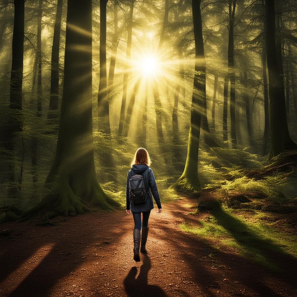 Sunlit Forest Walk: Dreamy AI Art