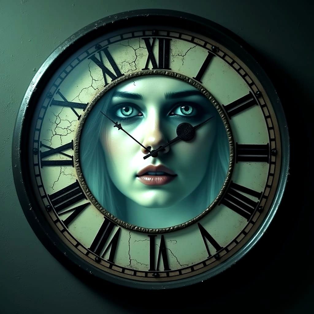 Ominous Timekeeper with Ghostly Apparition