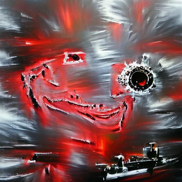 Abstract Oil Painting: Man Firing Machine Gun
