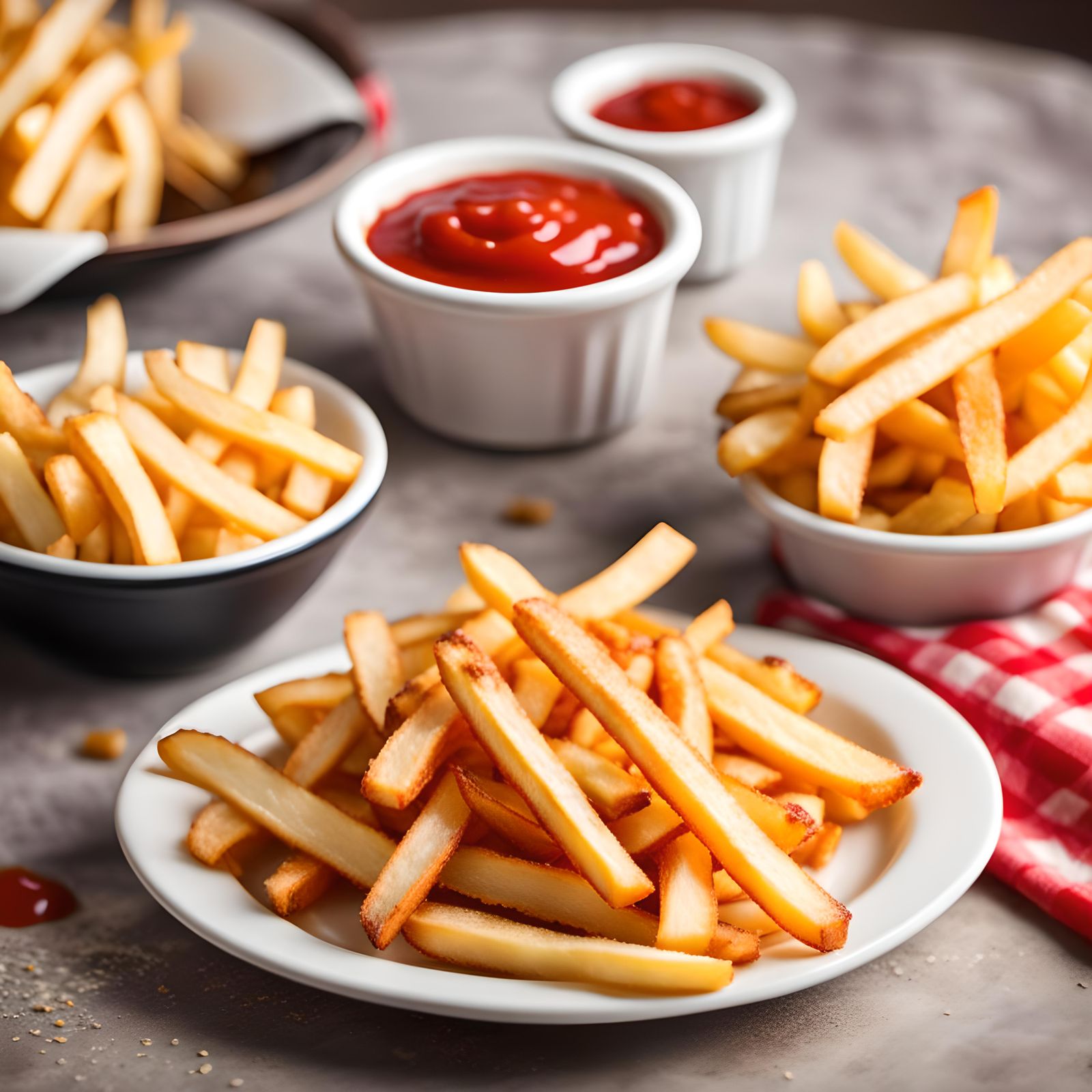 Crisp French Fries and Ketchup in Sharp Focus
