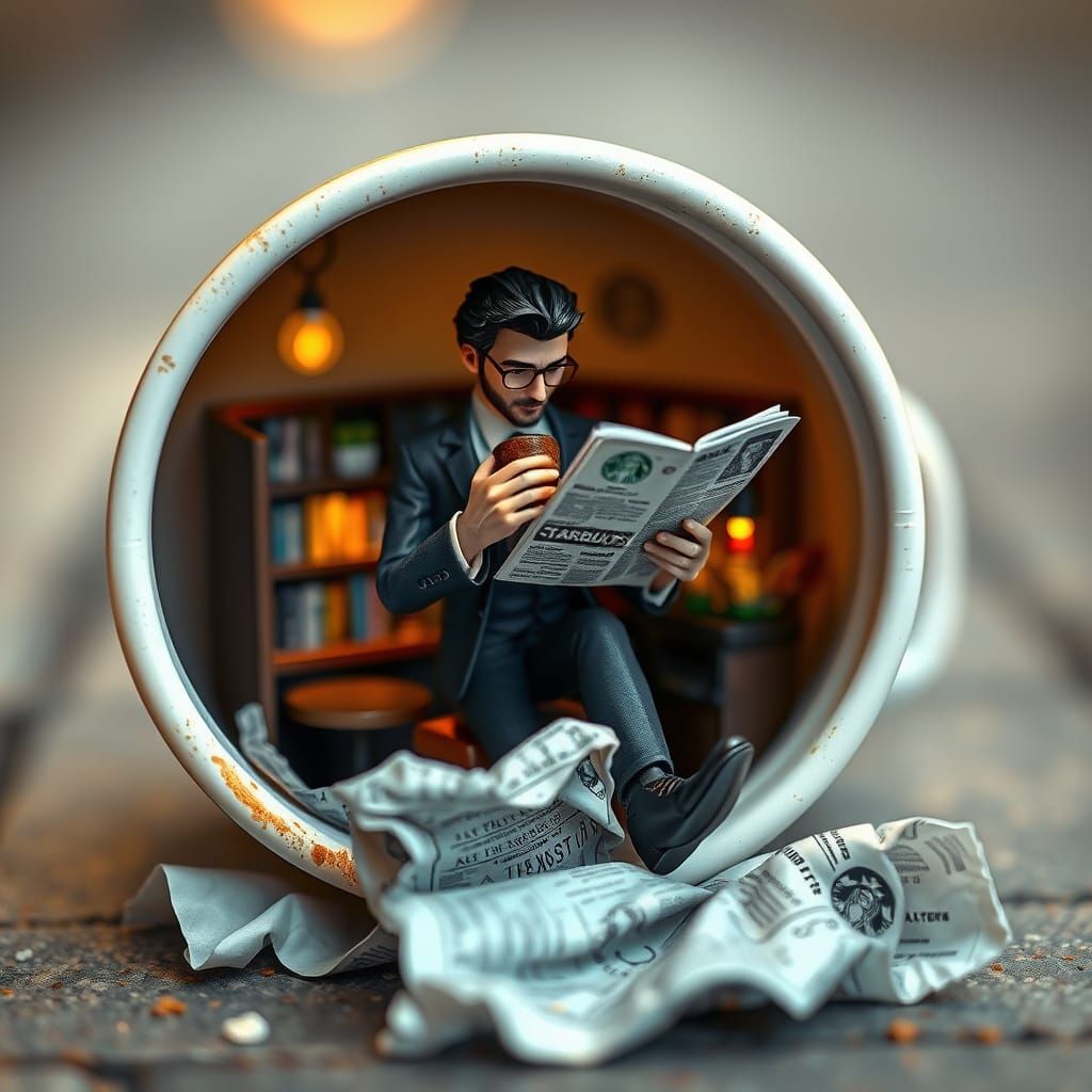 Miniature Coffee Shop in Discarded Cup: Matte Painting