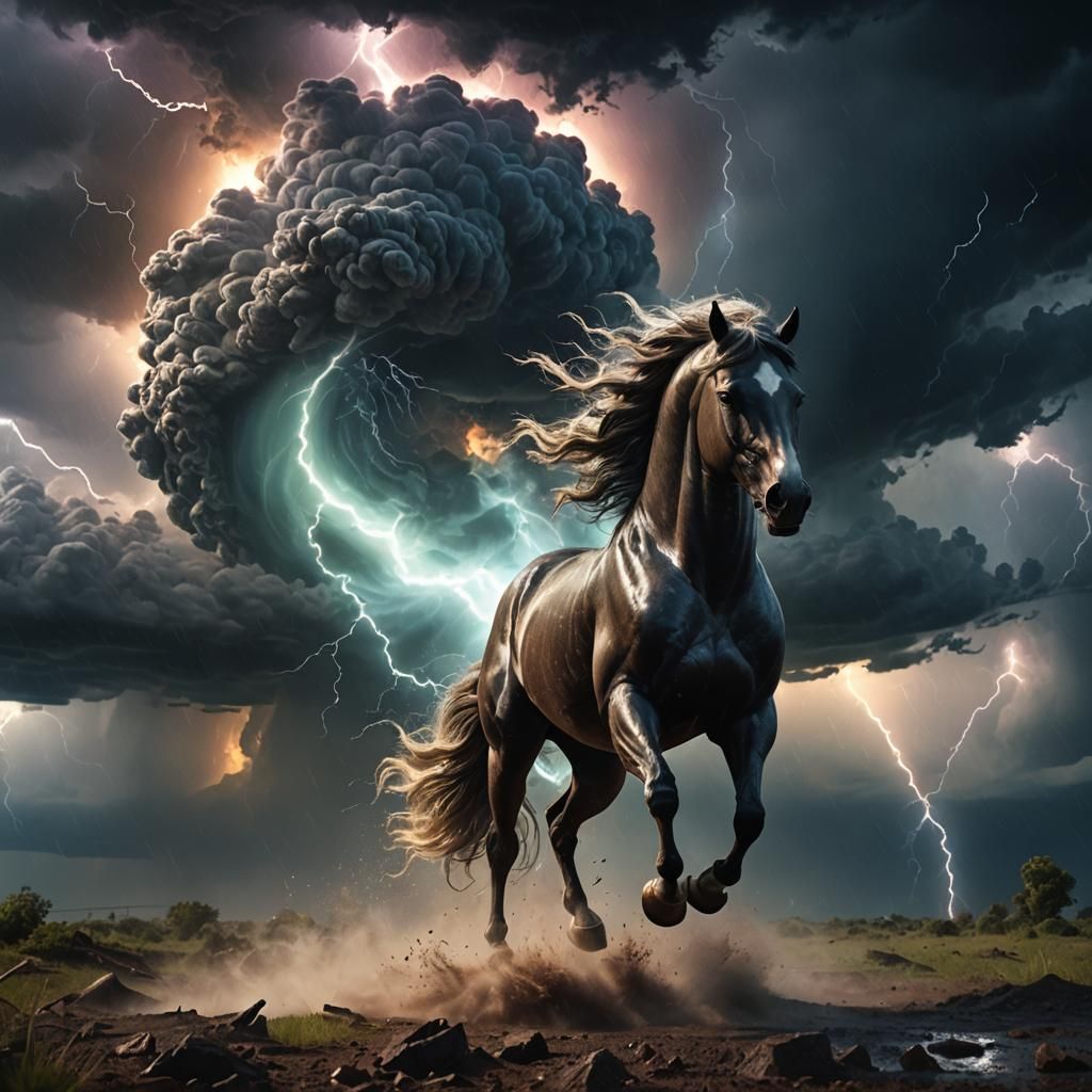 Iridescent Tornado and Stallion in 3D Digital Art