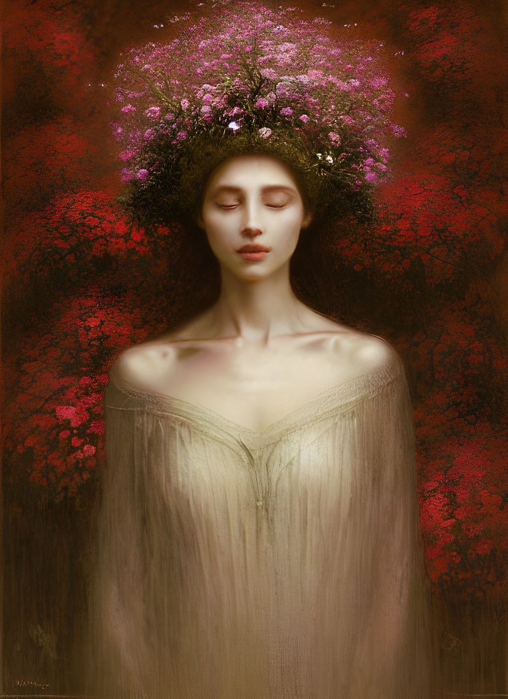Woman with Flower Crown: Digital Art Portrait
