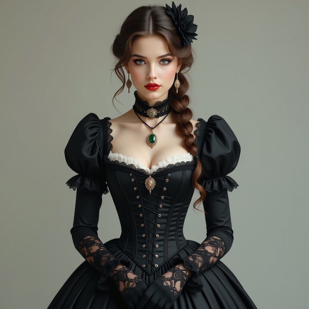 Victorian Goth Girl in Dark Romantic Style