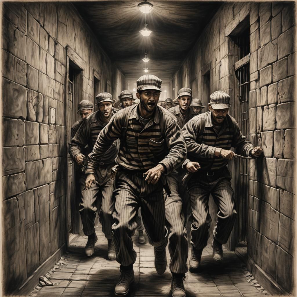 Prison Break Charcoal Drawing in Rembrandt Style