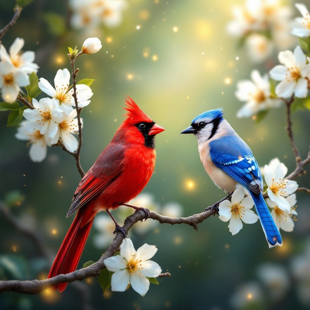 Vibrant Spring Birds in Impressionist Style