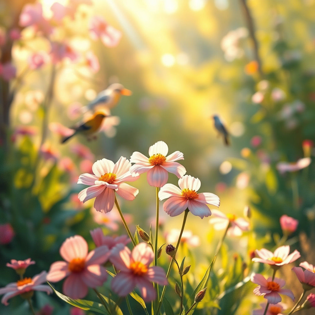 Impressionistic Garden Scene with Blooming Flowers