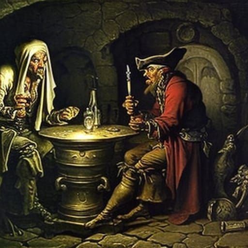 Pirate and Frog Gambling in Tavern, Horror Style