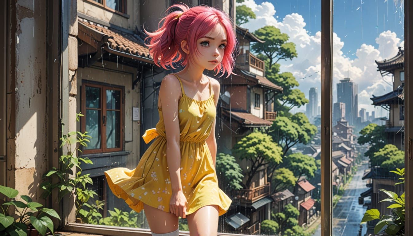 Vibrant Girl in Wonder, Inspired by Anime Key Visuals