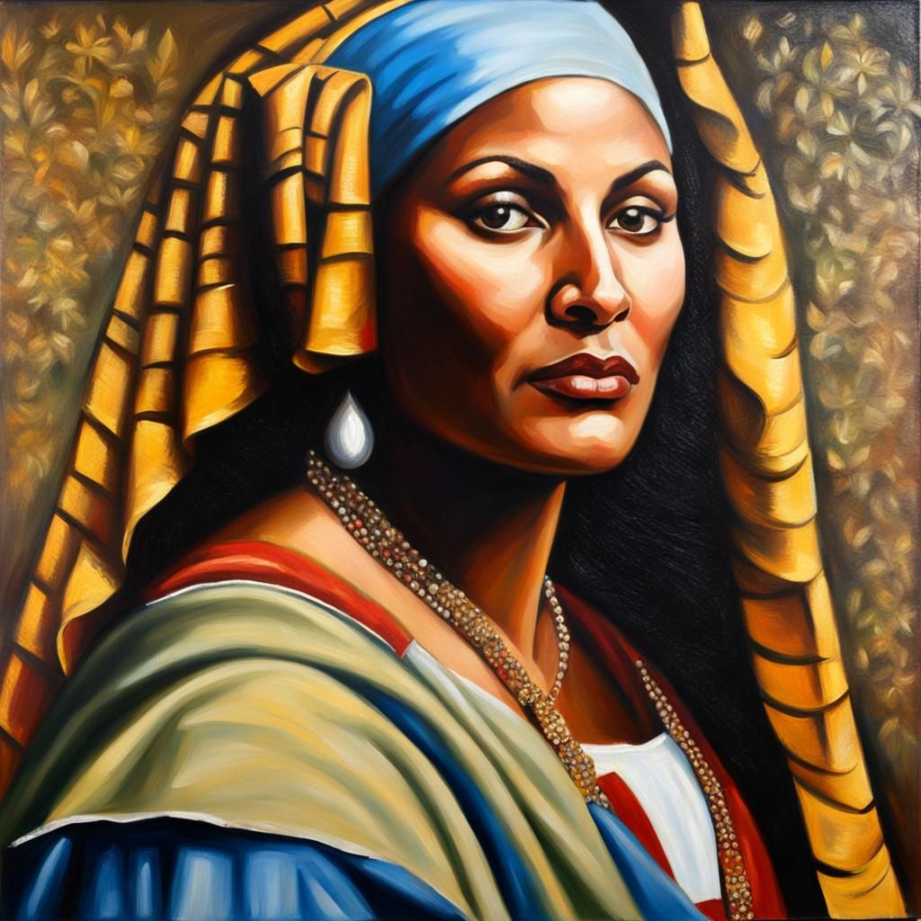 Portrait in the Style of Vermeer: Detailed Oil Painting