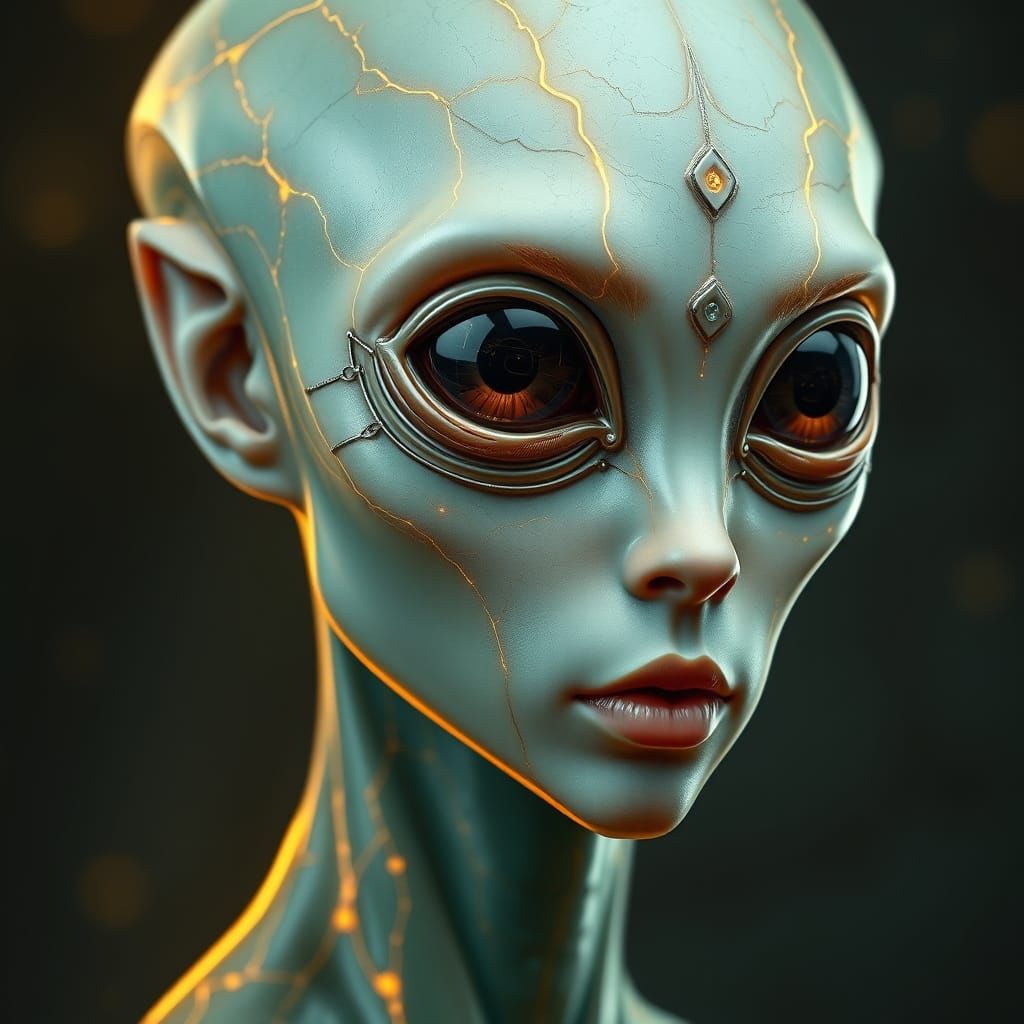 Glowing Alien Goddess in Sapphire Hues