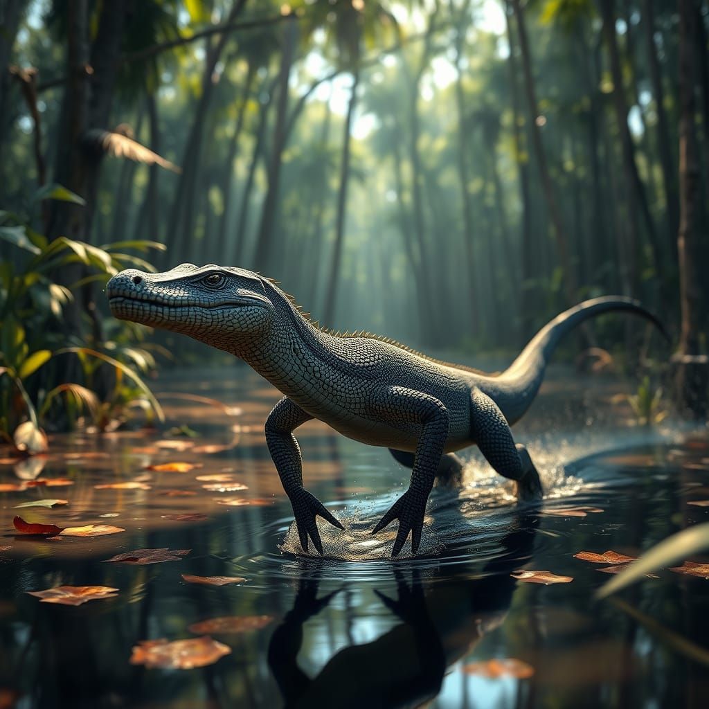 Cyberpunk Florida Swamp Water Monitor in Hyperdetailed Cel-S...