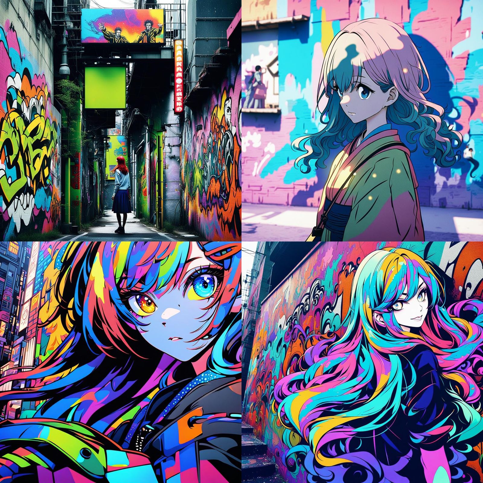 Girl Posing with Anime Graffiti Art