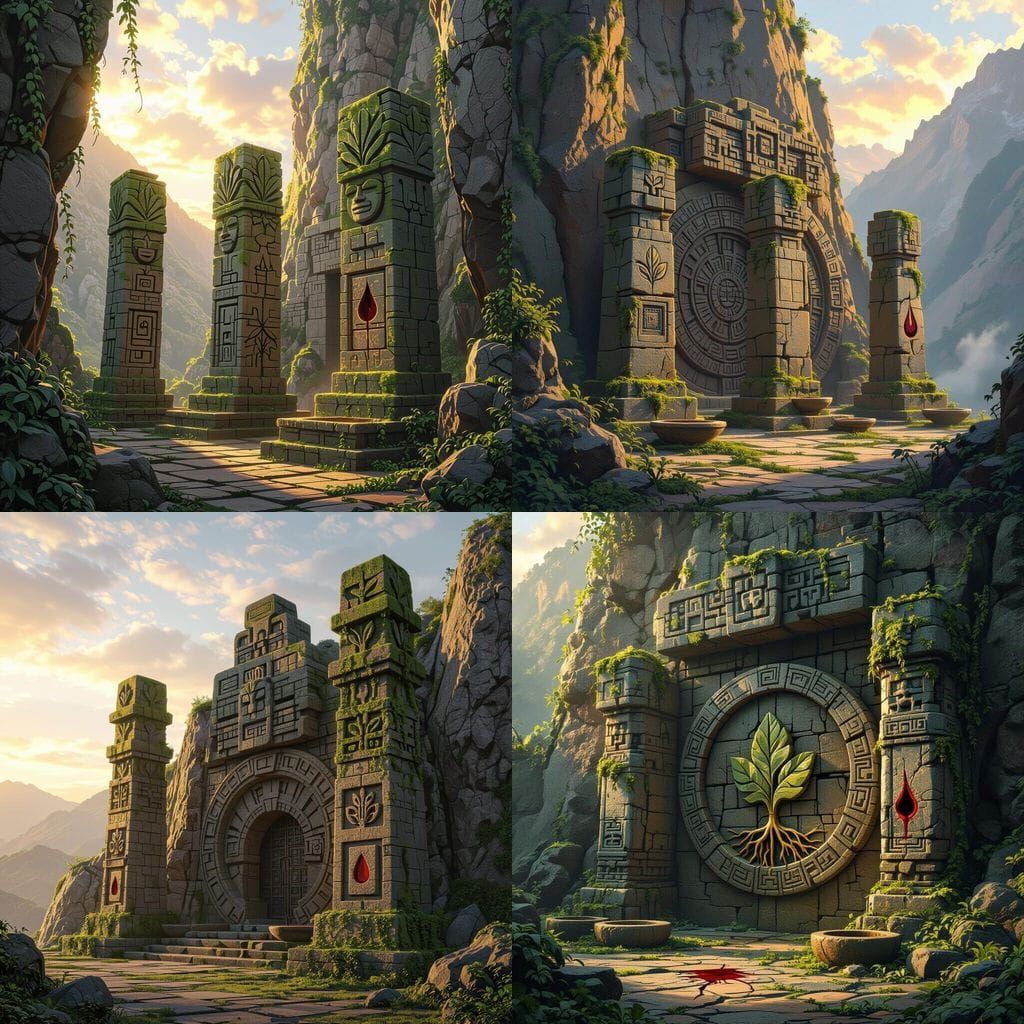 Mysterious Ancient Temple Entrance at Golden Hour